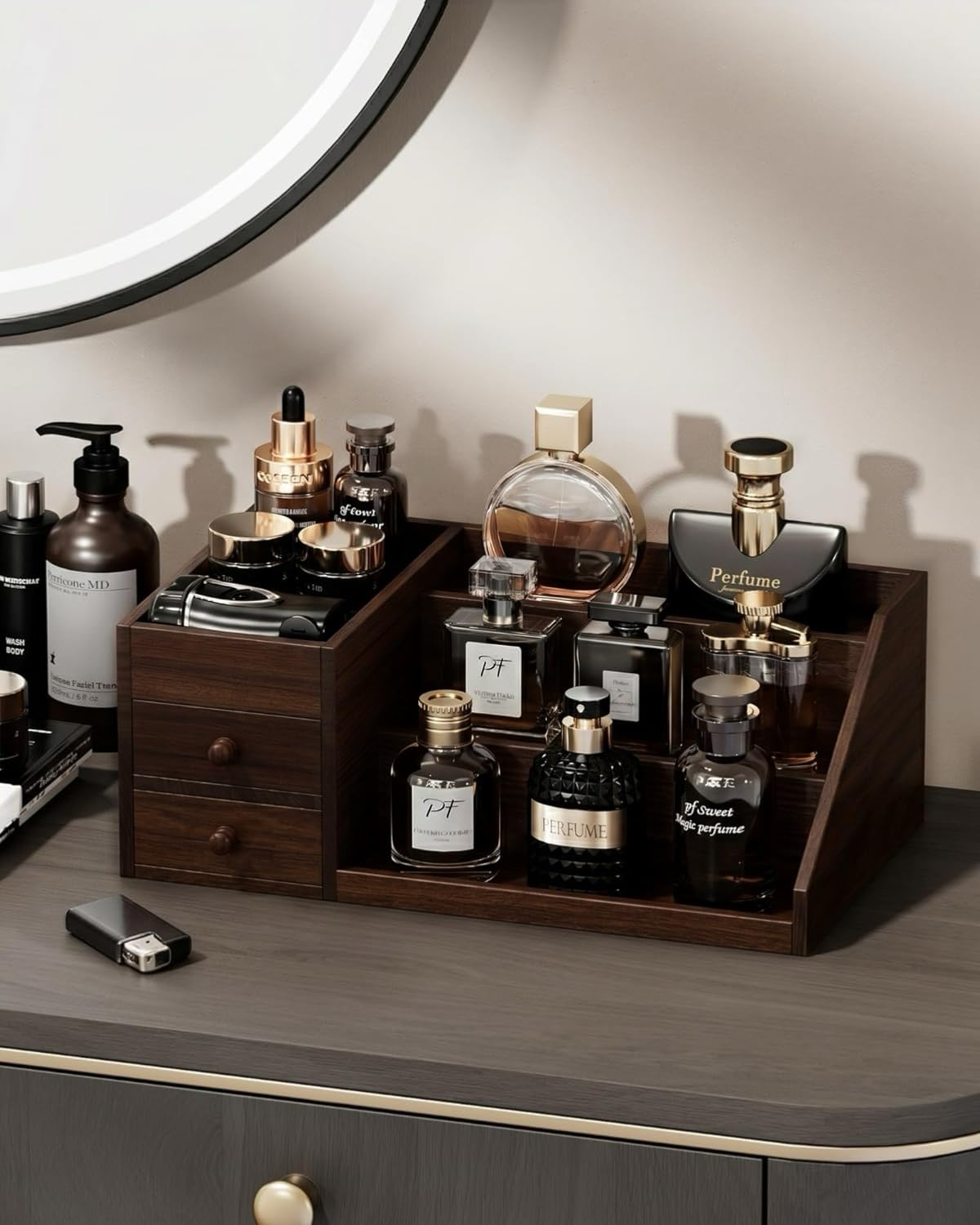 ProCase on bedroom dresser demonstrating neat, stylish grooming display
