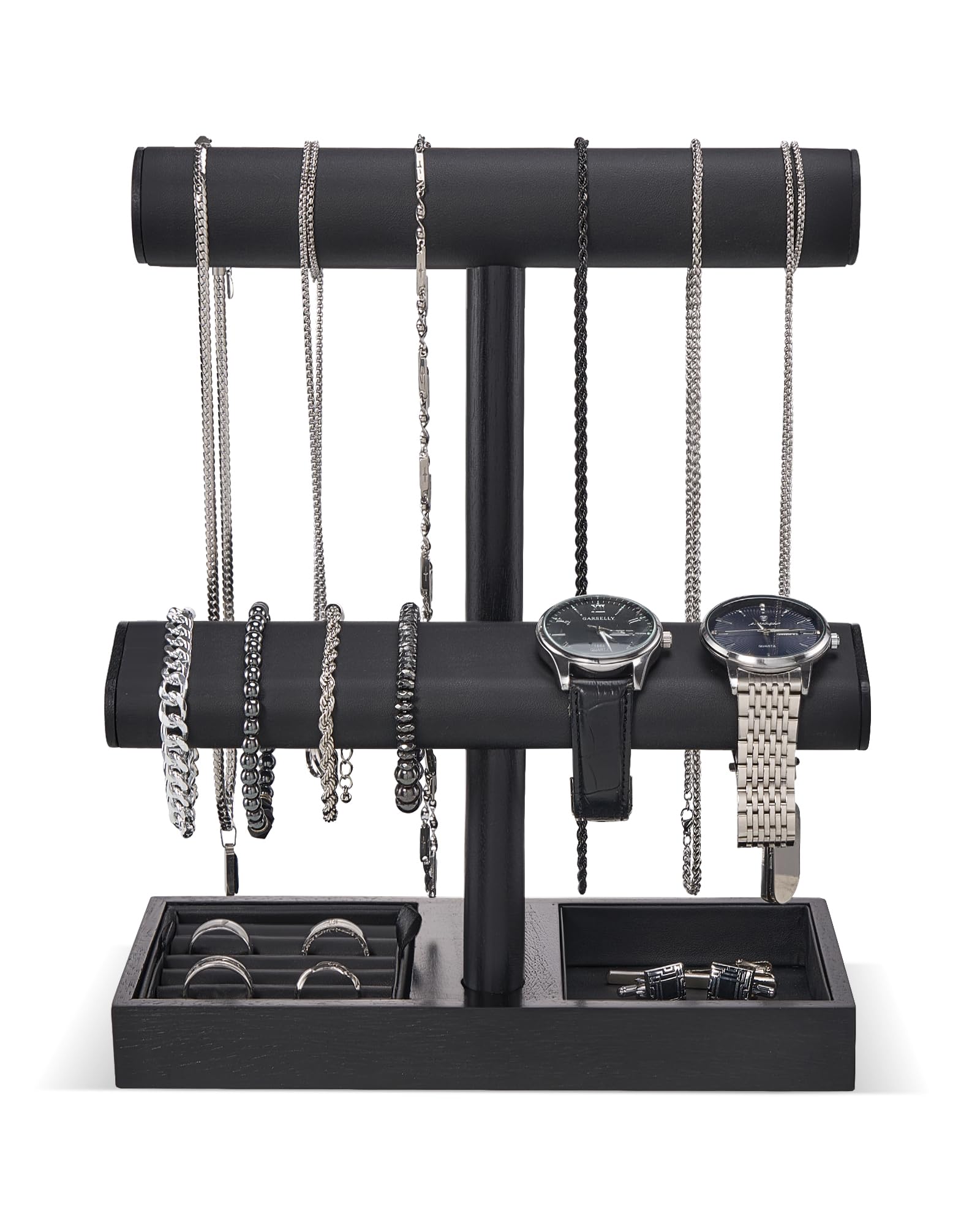ProCase walnut stand front view showing organized watches and neat display benefit