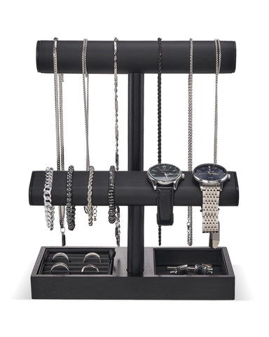 ProCase walnut stand front view showing organized watches and neat display benefit