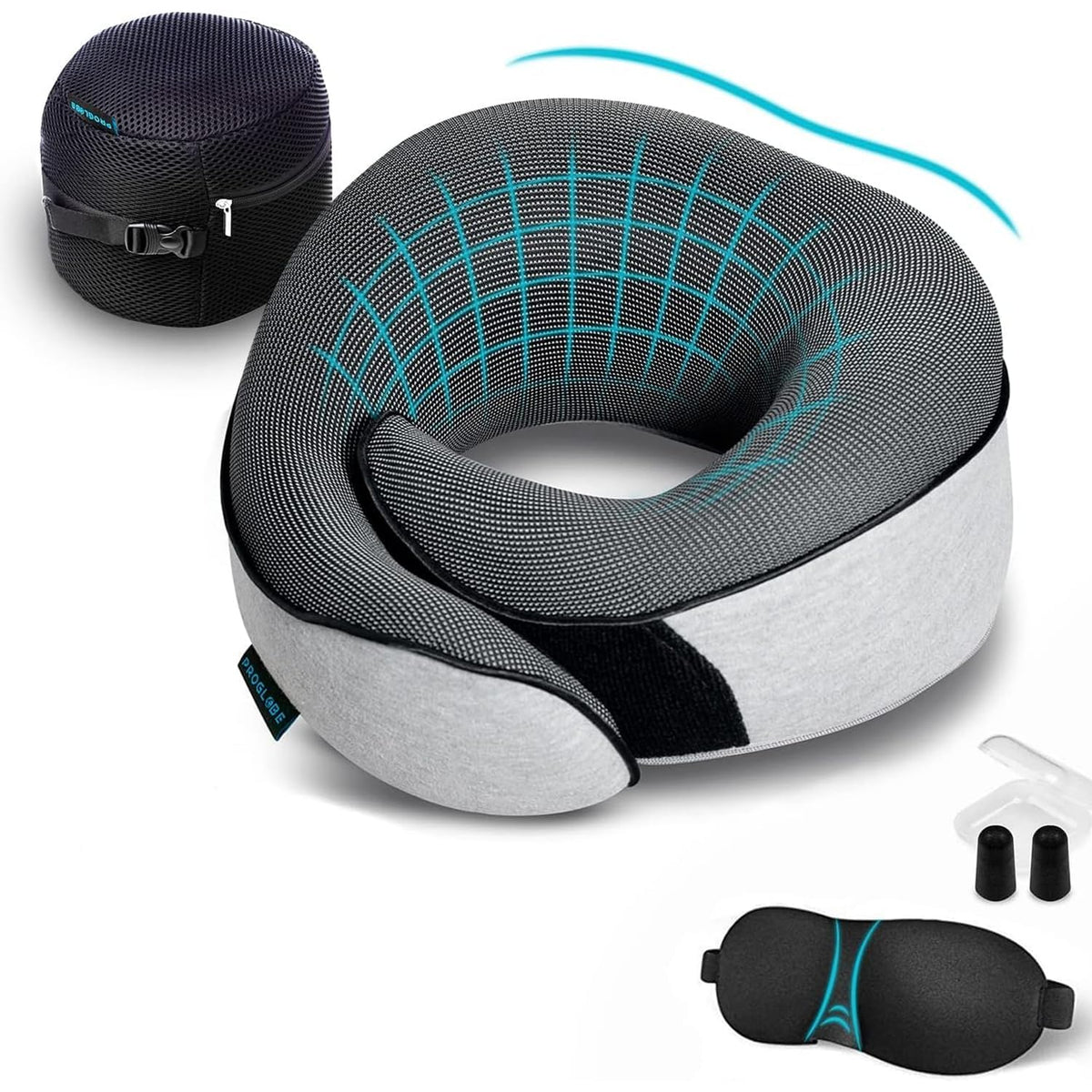 Proglobe front view showing neck pillow fit and travel-ready shape for support
