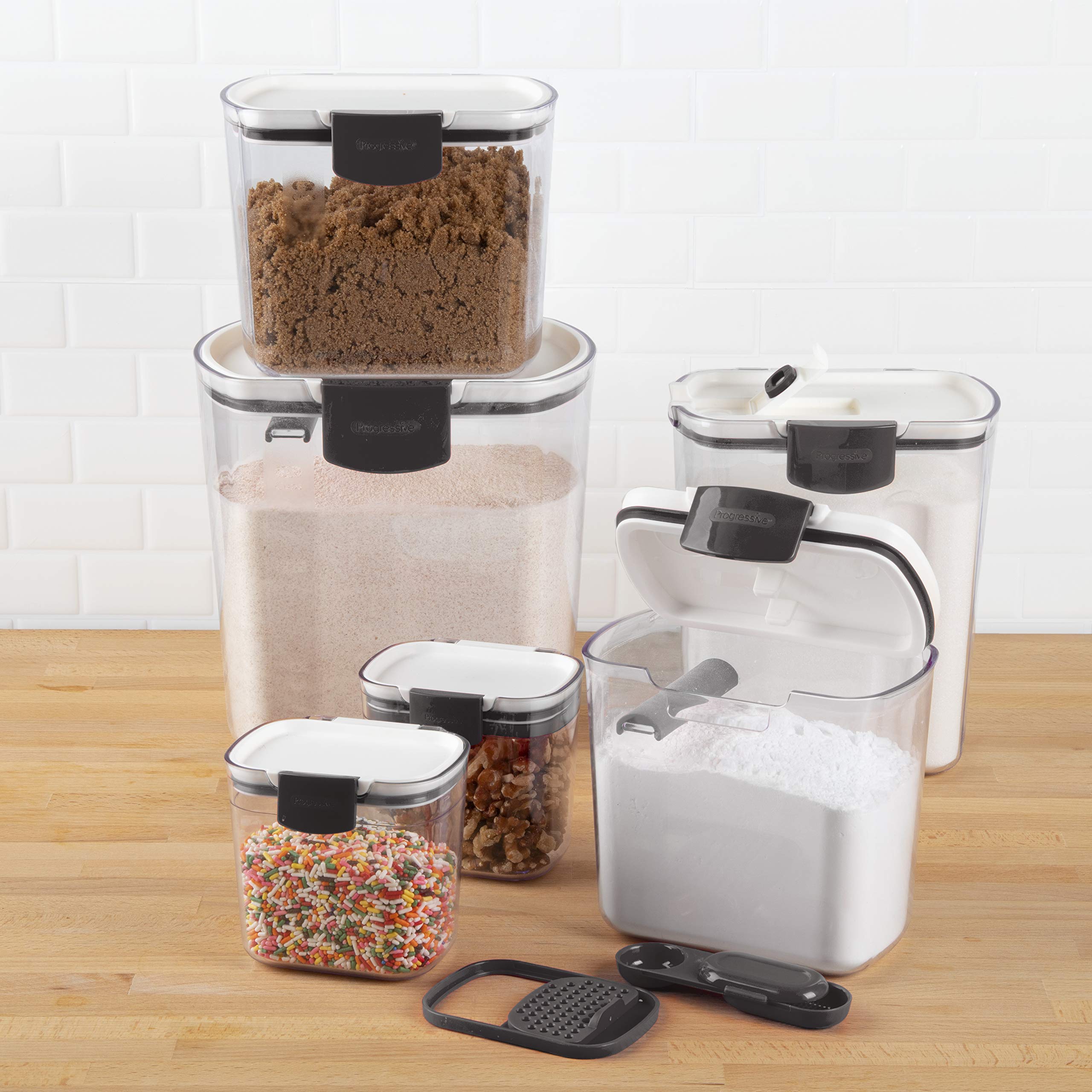 Progressive ProKeeper sugar container pouring through flip spout to reduce spills