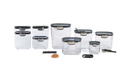 ProKeeper front view showing clear canisters and magnetic baking accessories for neat organization