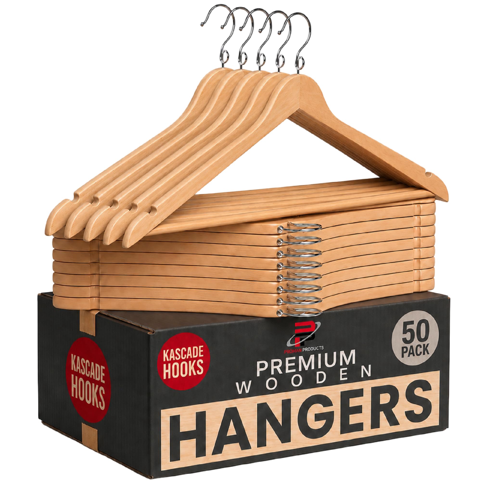 Proman Products front view of wooden hanger pack showing neat finish and uniform shape