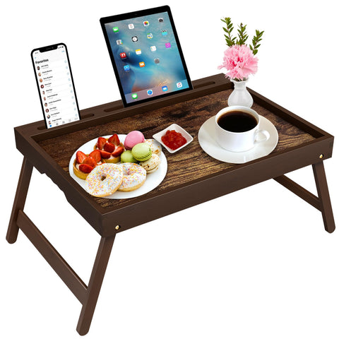 promitop bamboo tray front view showing large surface and vintage walnut finish for serving