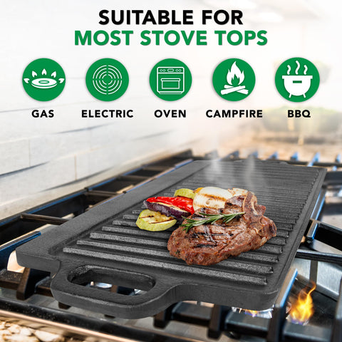 ProSource griddle over campfire with veggies and meat for outdoor versatility