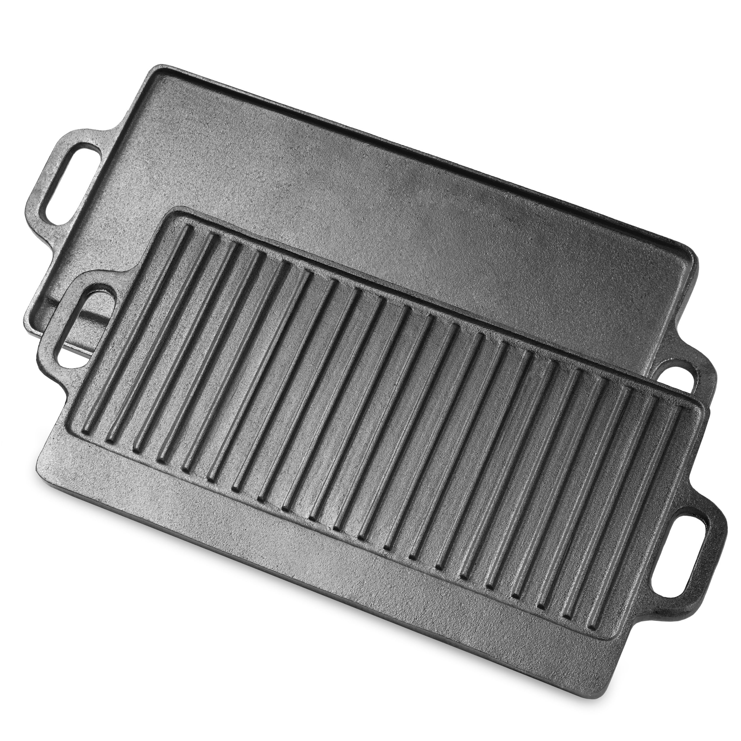 ProSource cast iron griddle front view showing size and flat surface benefit