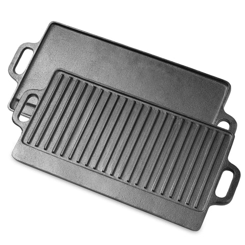 ProSource cast iron griddle front view showing size and flat surface benefit