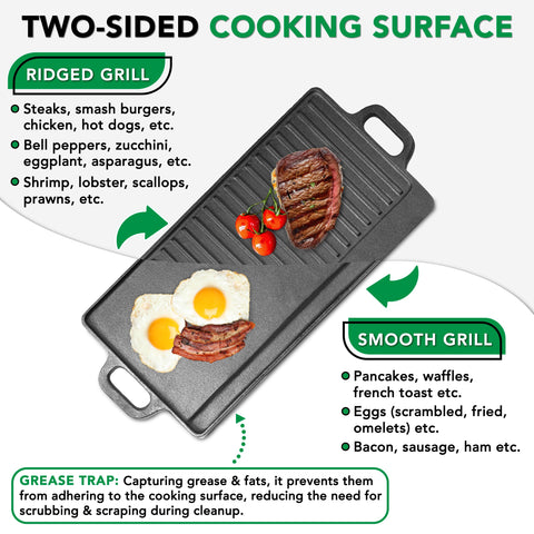 ProSource griddle cooking pancakes on a gas stovetop for even heat distribution
