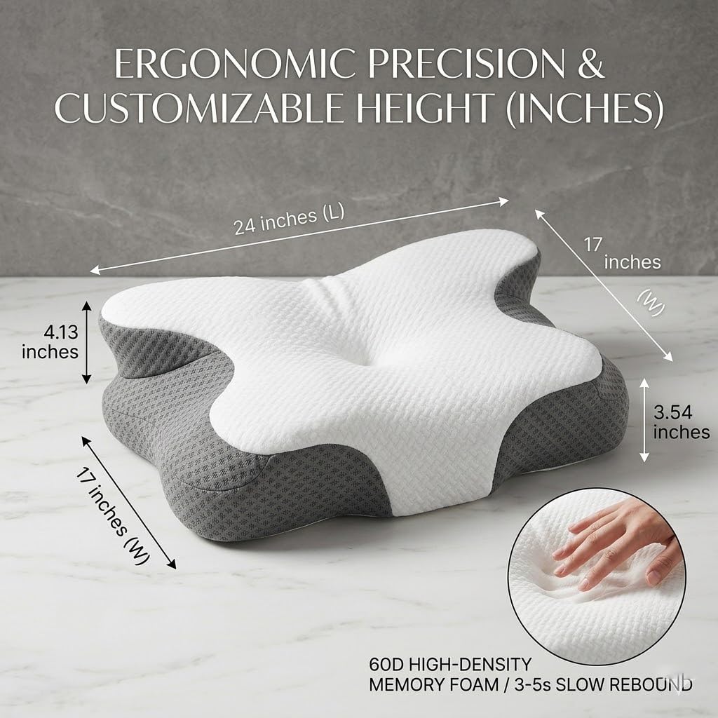 PRYZALO memory foam contour close-up showing supportive neck cradle benefit
