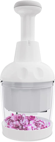 PSYCHOAPES front view of Pamperεd Chef chopper showing compact design and benefits