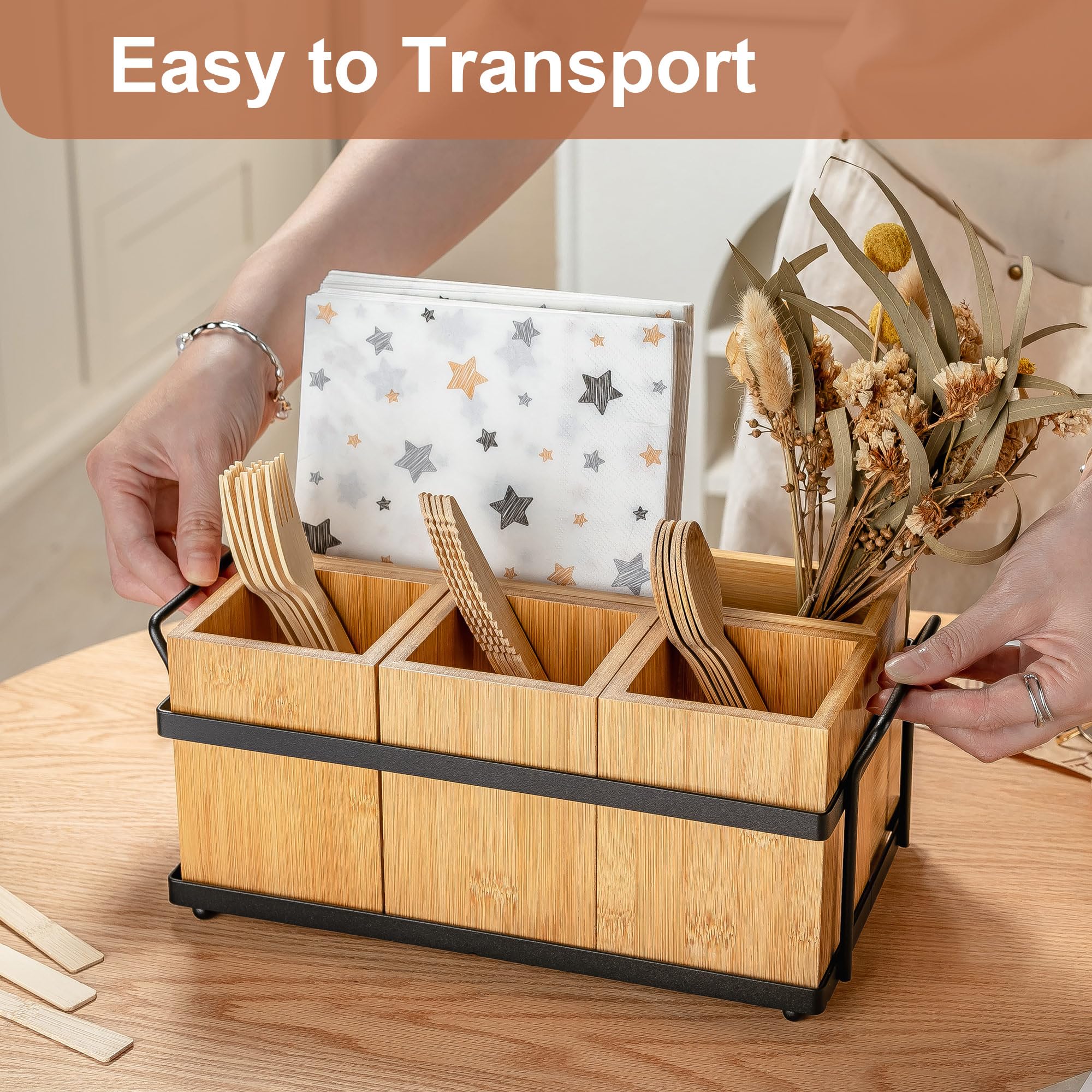 PTSTING close-up of wood grain and removable compartments showing durable construction benefit