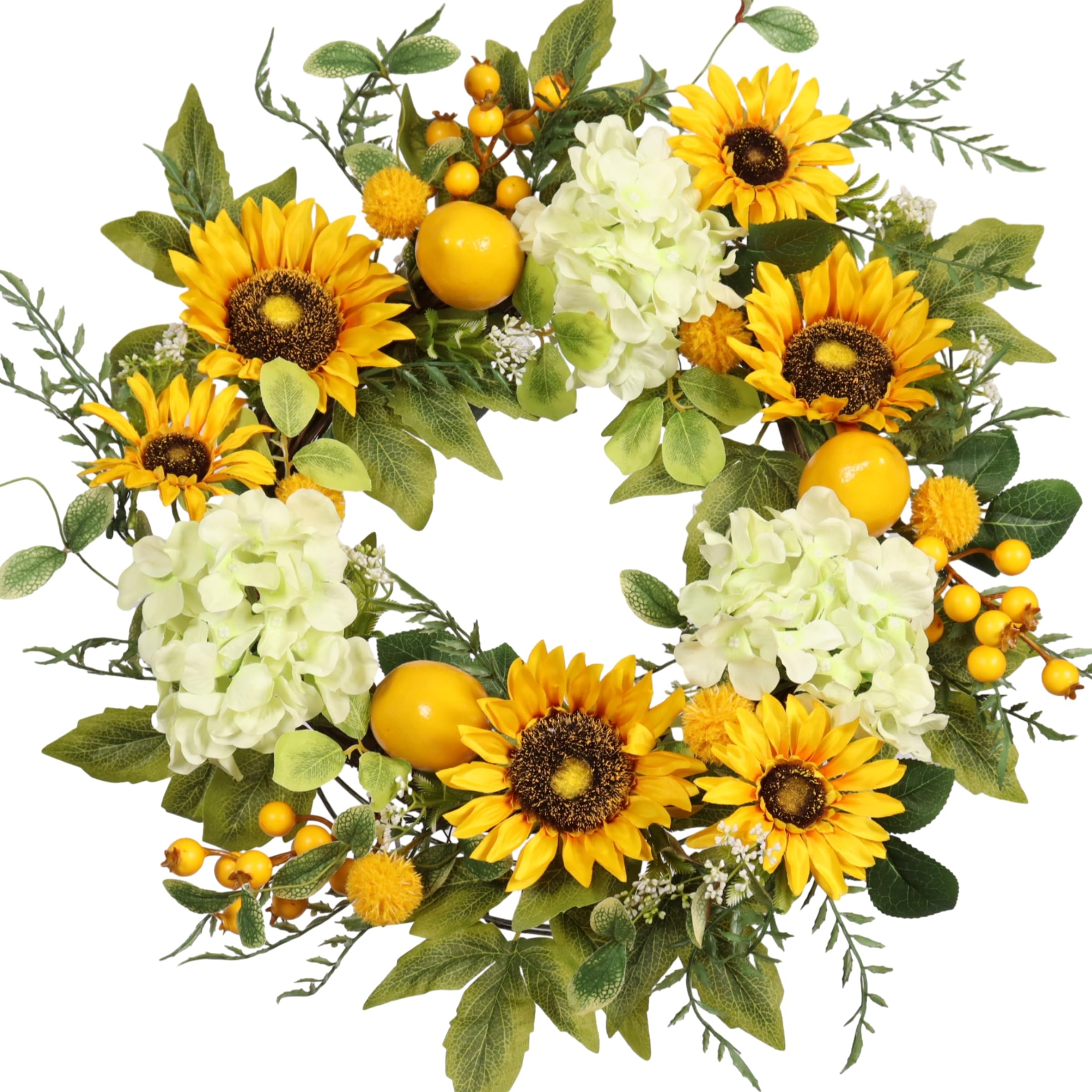 Pudate wreath on front door adds welcoming curb appeal