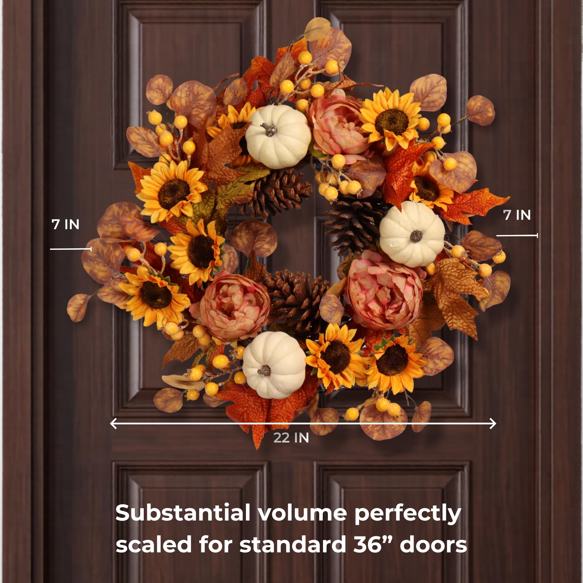 Pudate wreath styled on mantel creating warm Thanksgiving ambiance