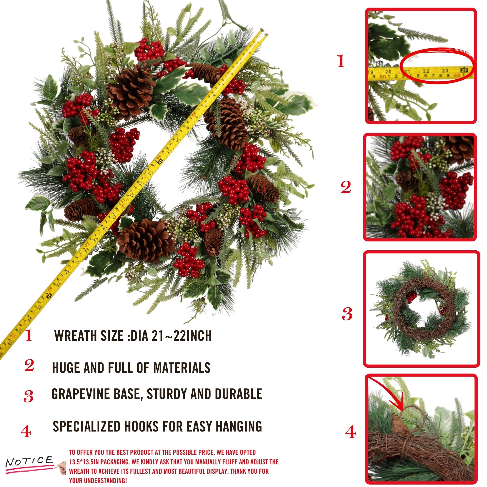 Pudate wreath beside door frame showing 22 inch scale benefit