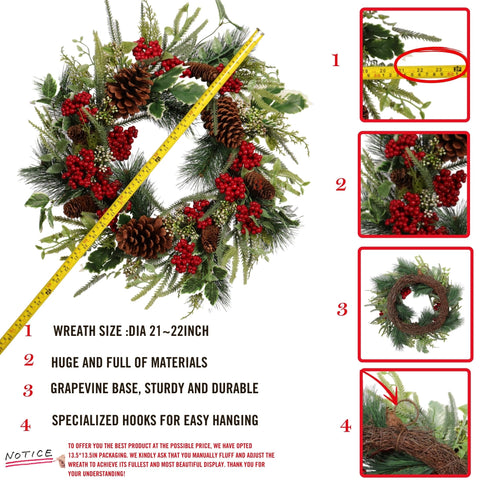 Pudate wreath beside door frame showing 22 inch scale benefit