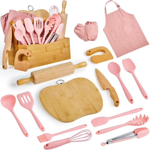 Pulcher coral pink set front view showing all pieces and benefit of organized kit