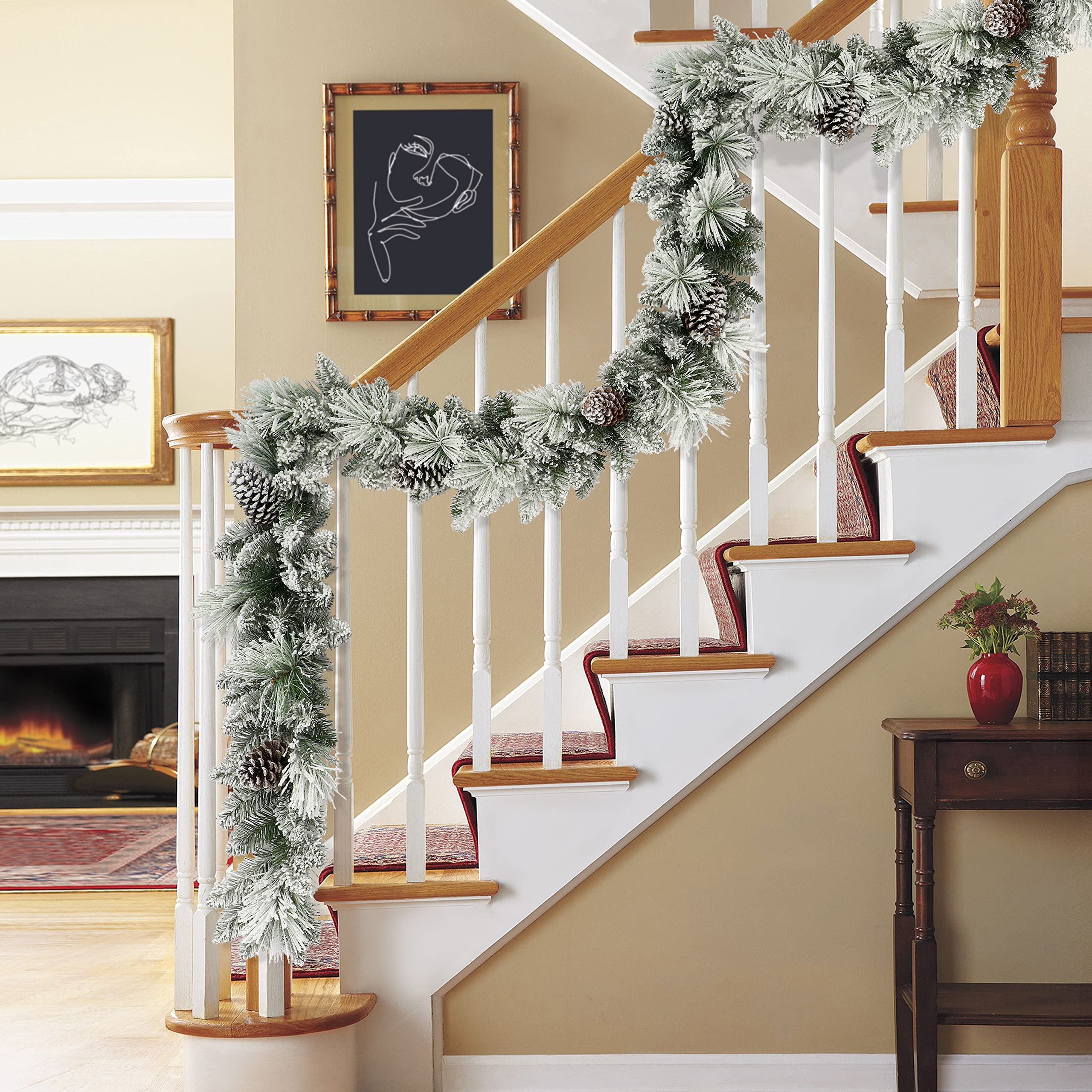 Puleo International garland wrapped around banister demonstrating length and coverage
