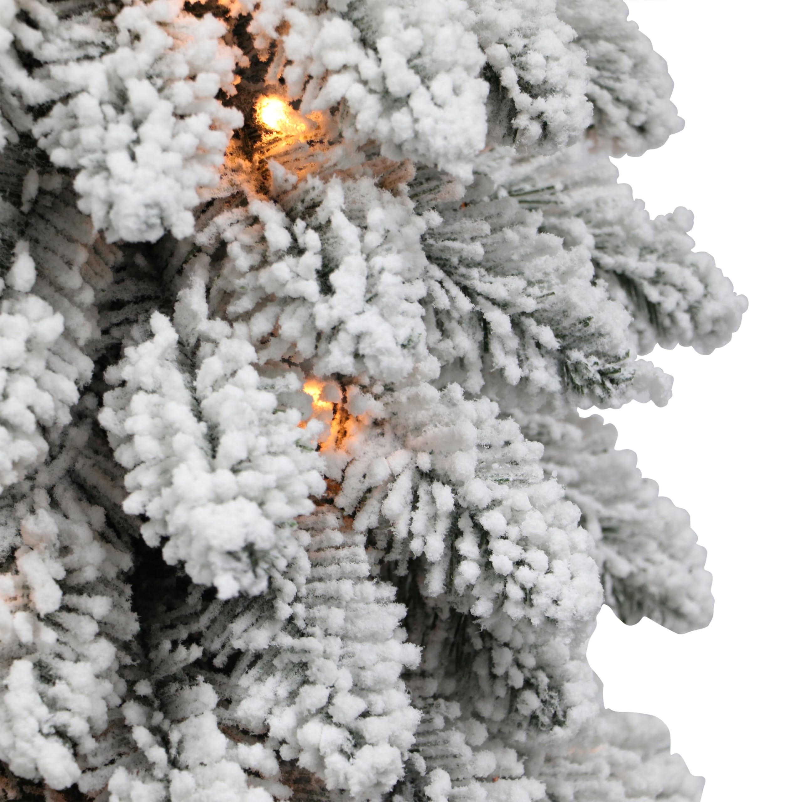 Puleo International close-up of snow-flocked needles highlighting realistic texture and charm