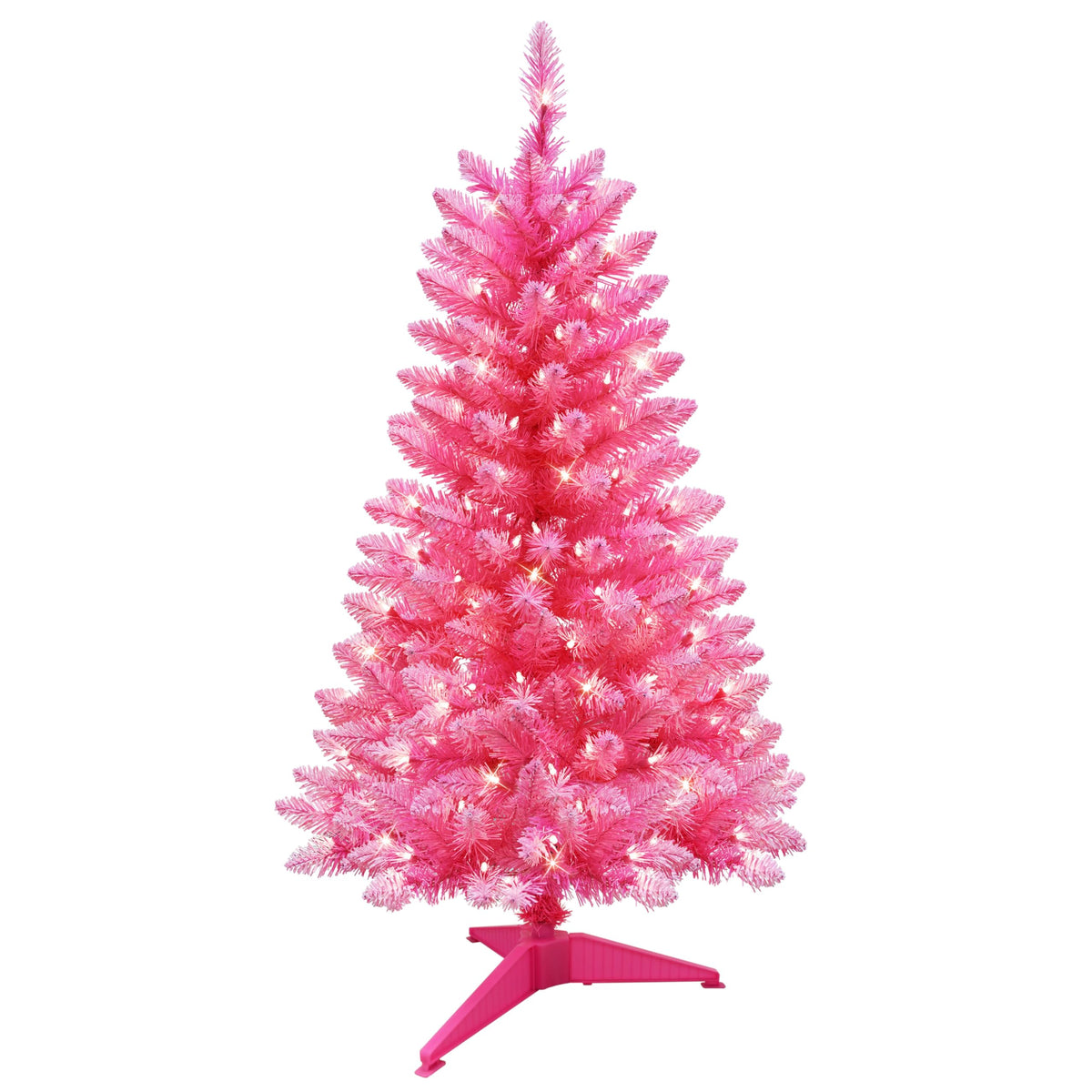 Puleo International front view of 4ft pink pine tree showing festive color and height benefit