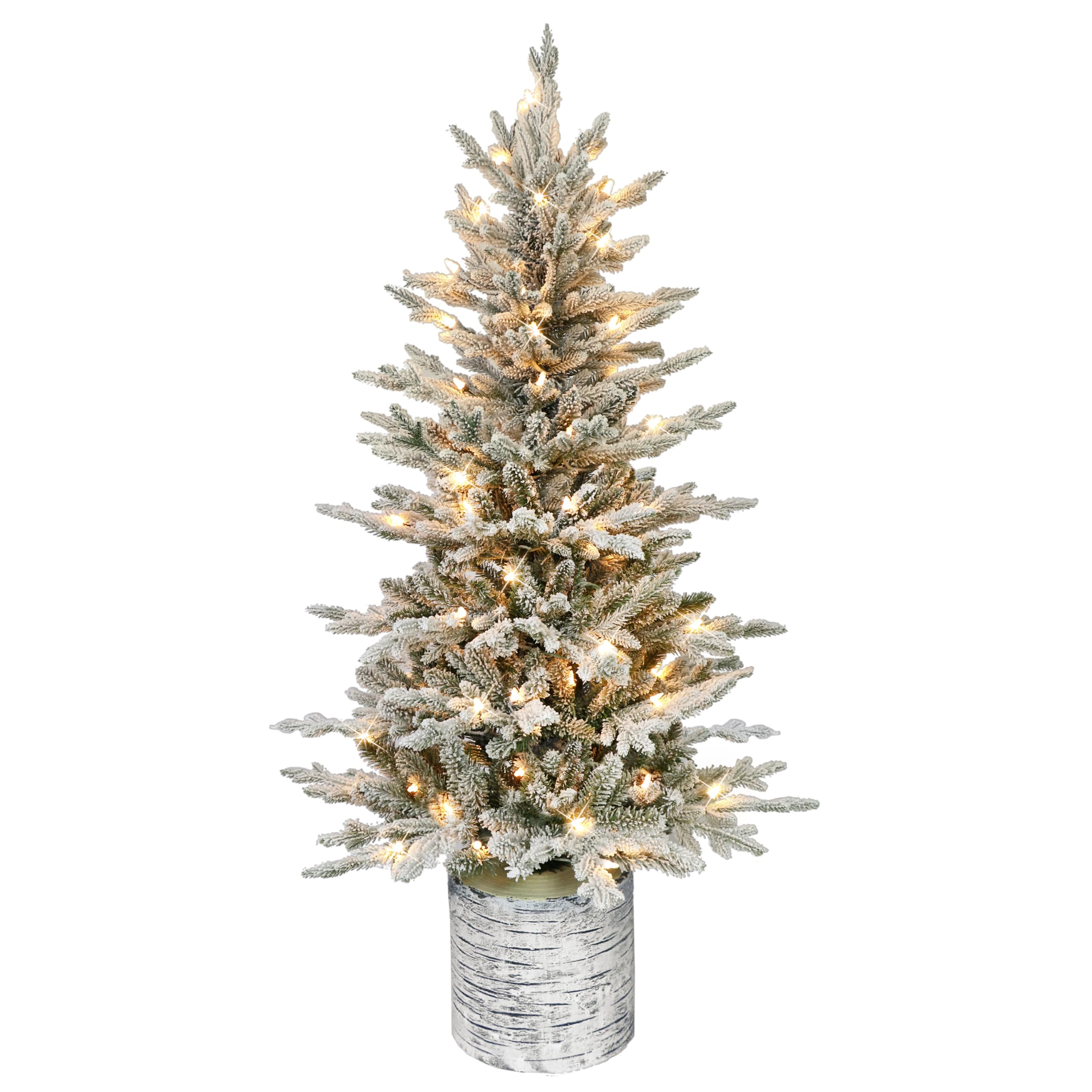 Puleo International front view potted tree showing full snow-kissed shape and compact fit