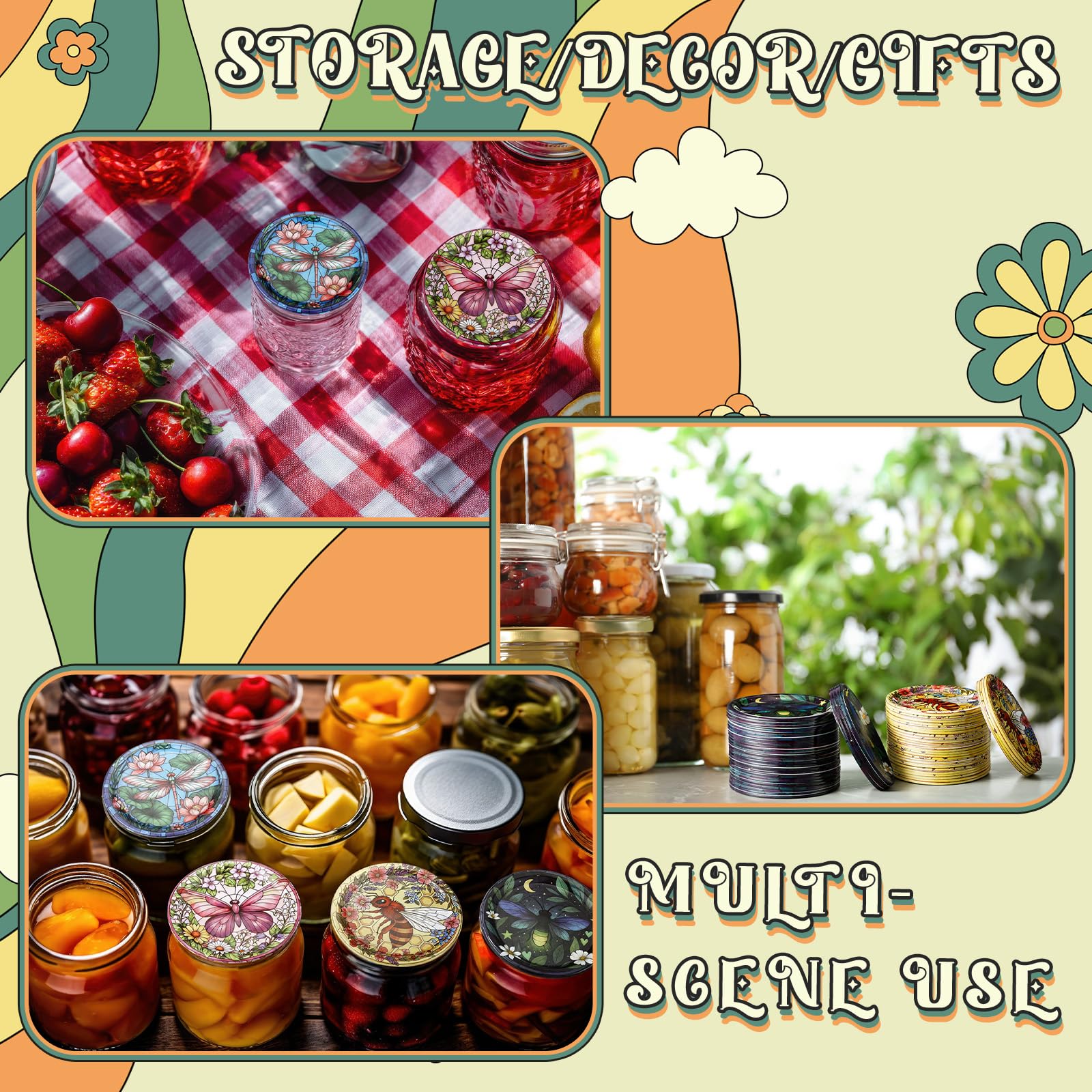 PullCrease lids on decorated gift jars showcasing presentation-ready look and gifting convenience benefit