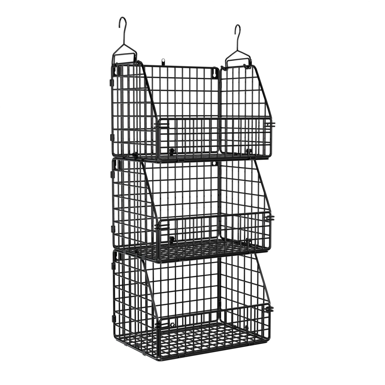 PUPPYCUTE front view showing three baskets and included hooks for quick setup