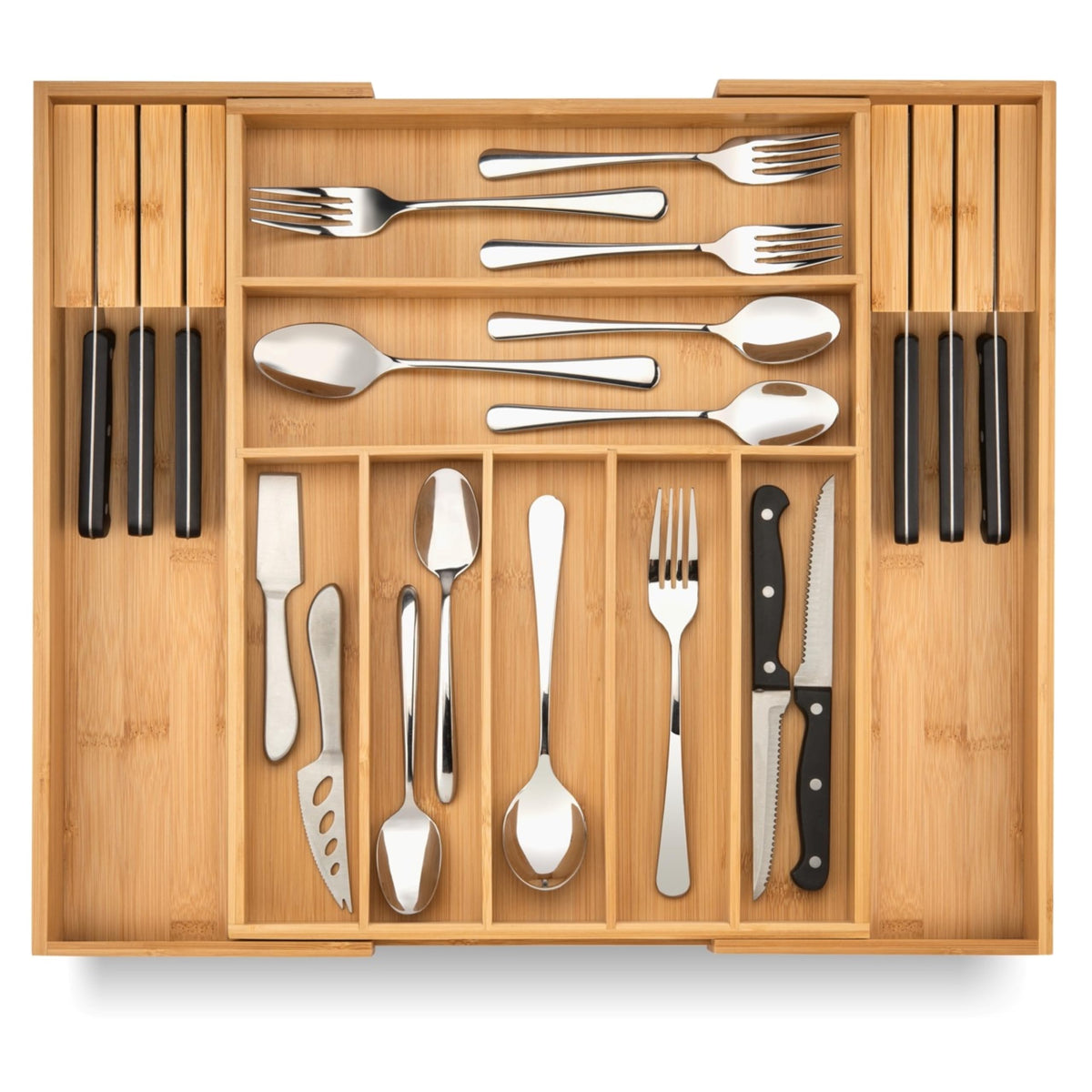 Purawood front view showing natural bamboo finish and neat compartments for quick access