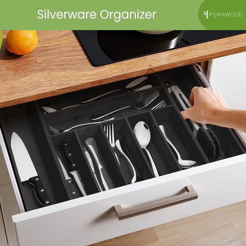 Purawood compact 7-slot configuration saving space in a kitchen drawer
