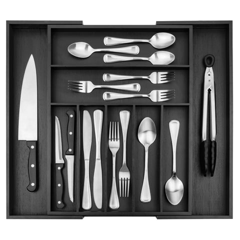 Purawood front view showing black bamboo cutlery tray for tidy drawers
