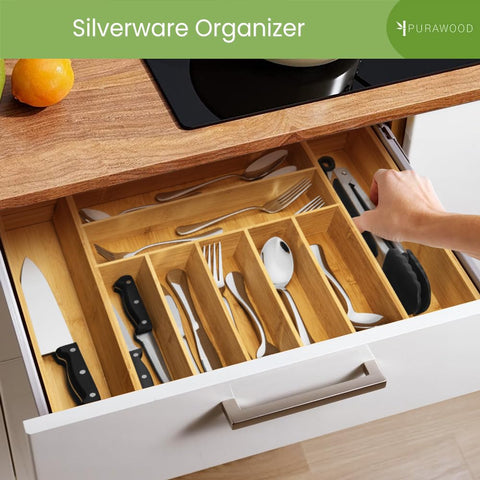 Purawood installed in kitchen drawer, quick-access organization benefit