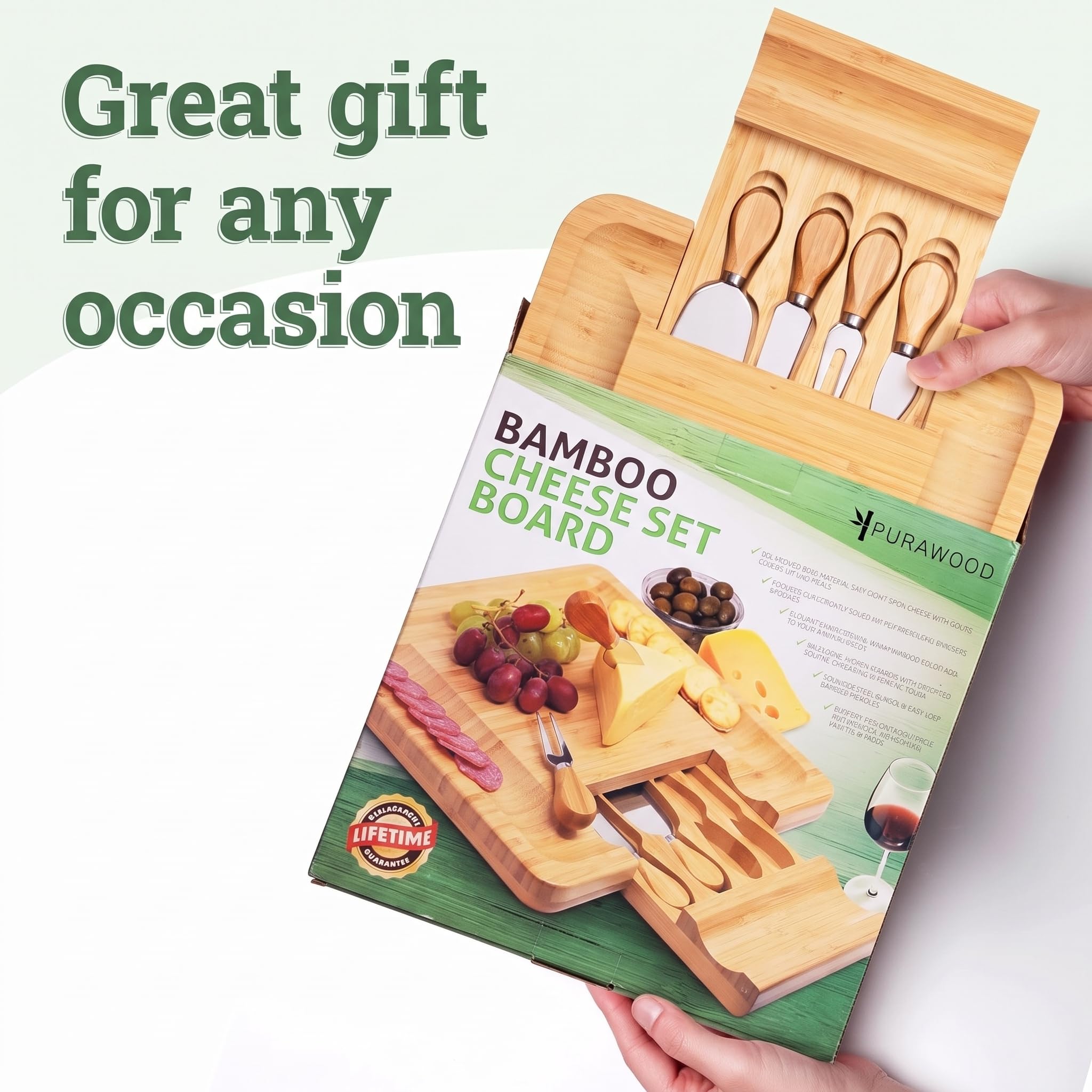 Purawood stainless steel cheese knife and spreader set showing sharp, sturdy tools