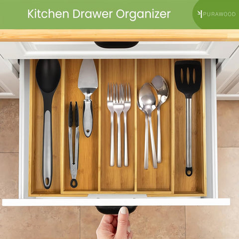 Purawood with forks spoons and gadgets organized to show separation and protection benefit