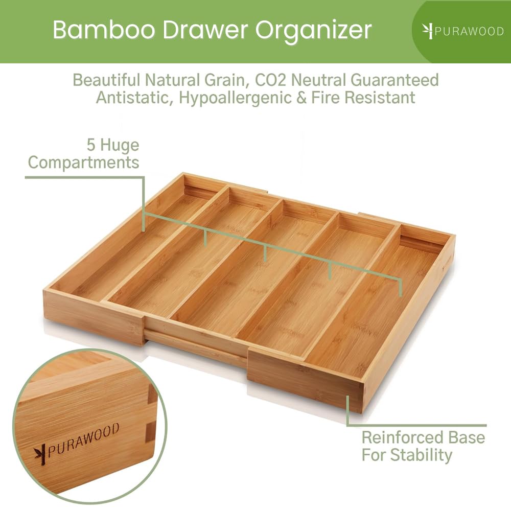 Purawood low 2-inch depth pictured with utensils to show space-saving benefit