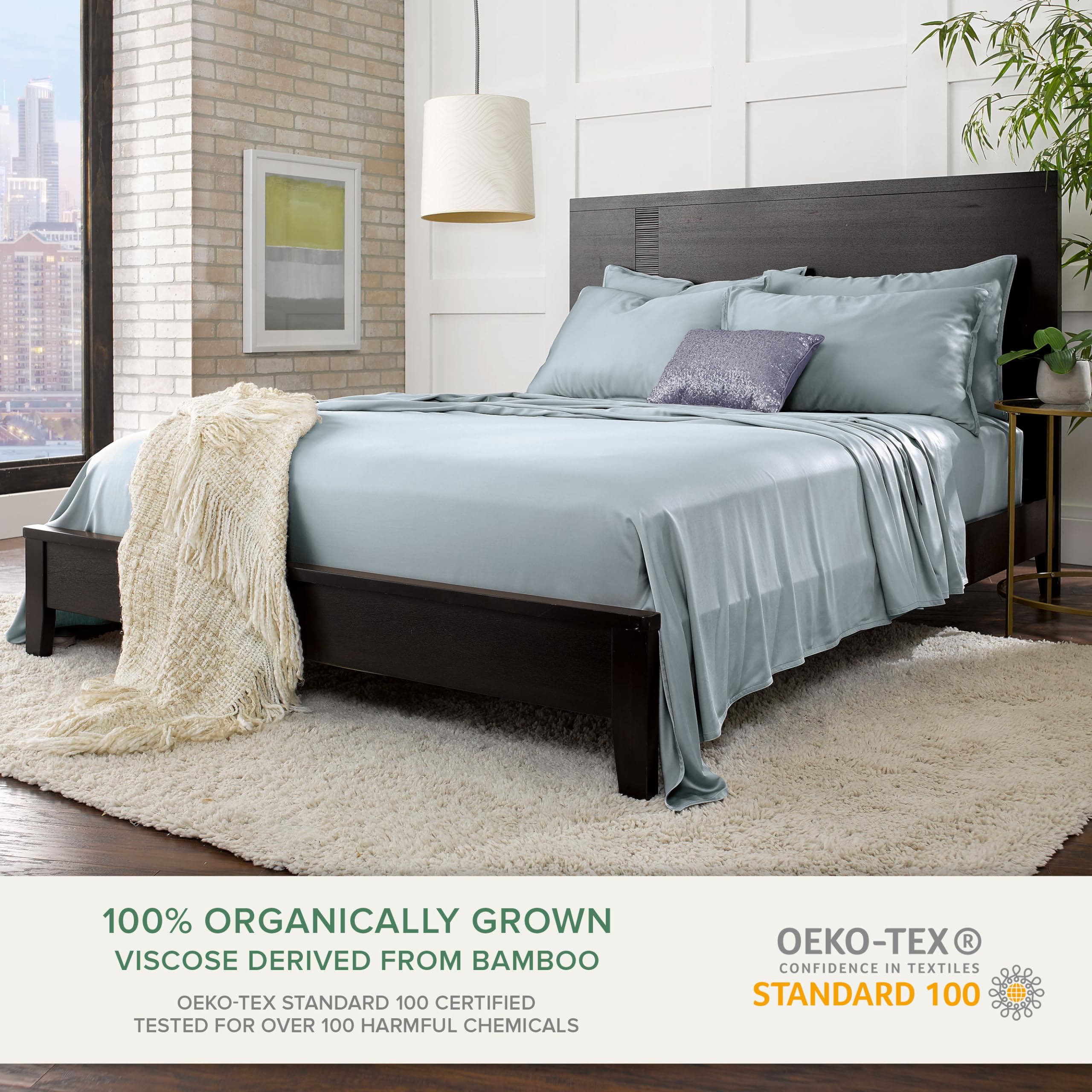 Pure Bamboo fitted sheet deep pocket detail showing secure fit benefit