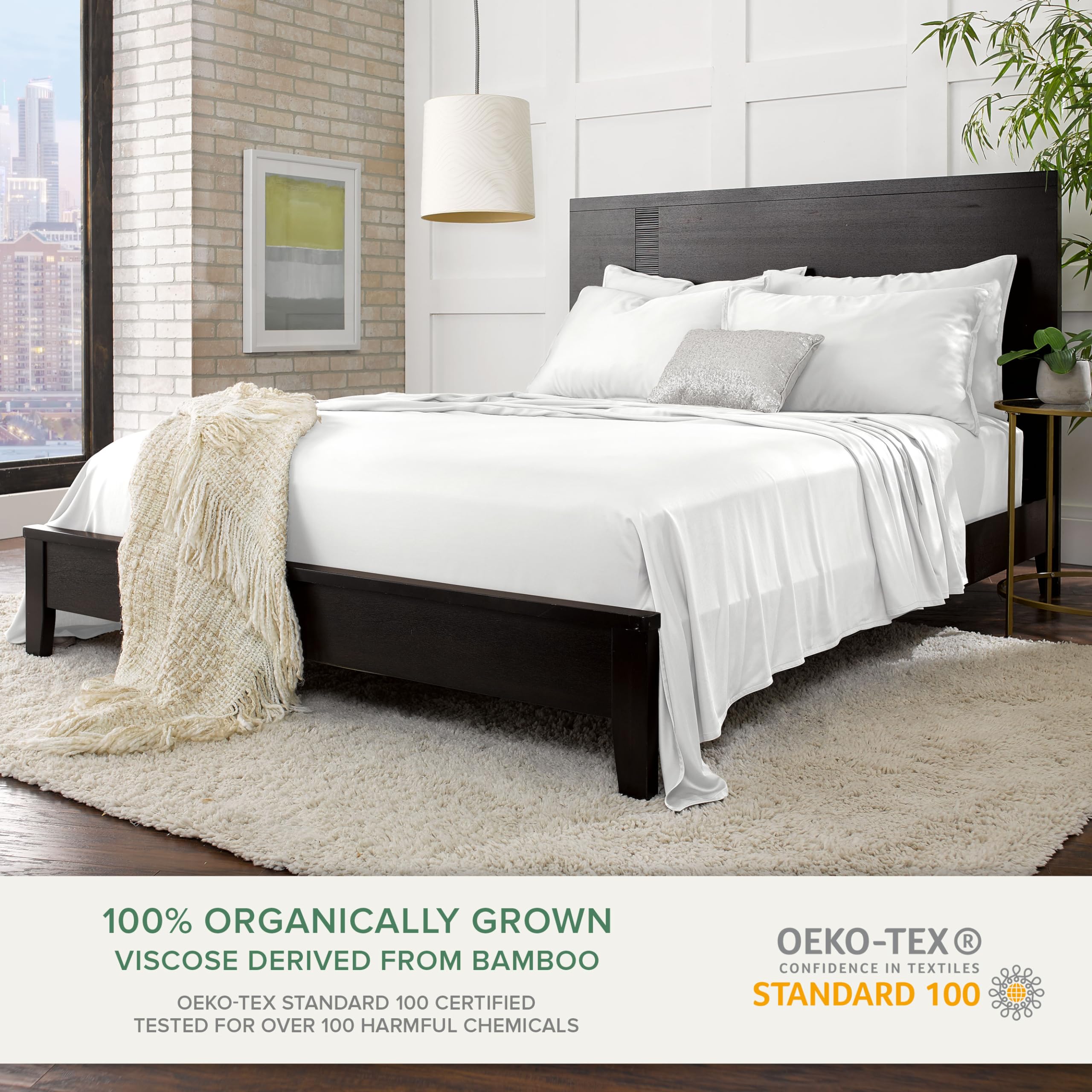 Pure Bamboo deep pocket fitted sheet detail demonstrating secure 16-inch mattress fit