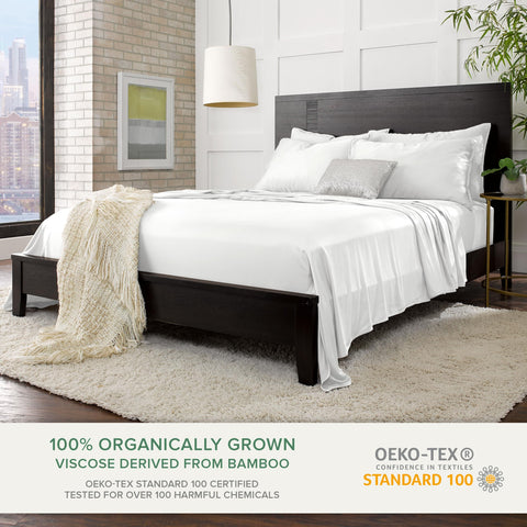 Pure Bamboo deep pocket fitted sheet detail demonstrating secure 16-inch mattress fit
