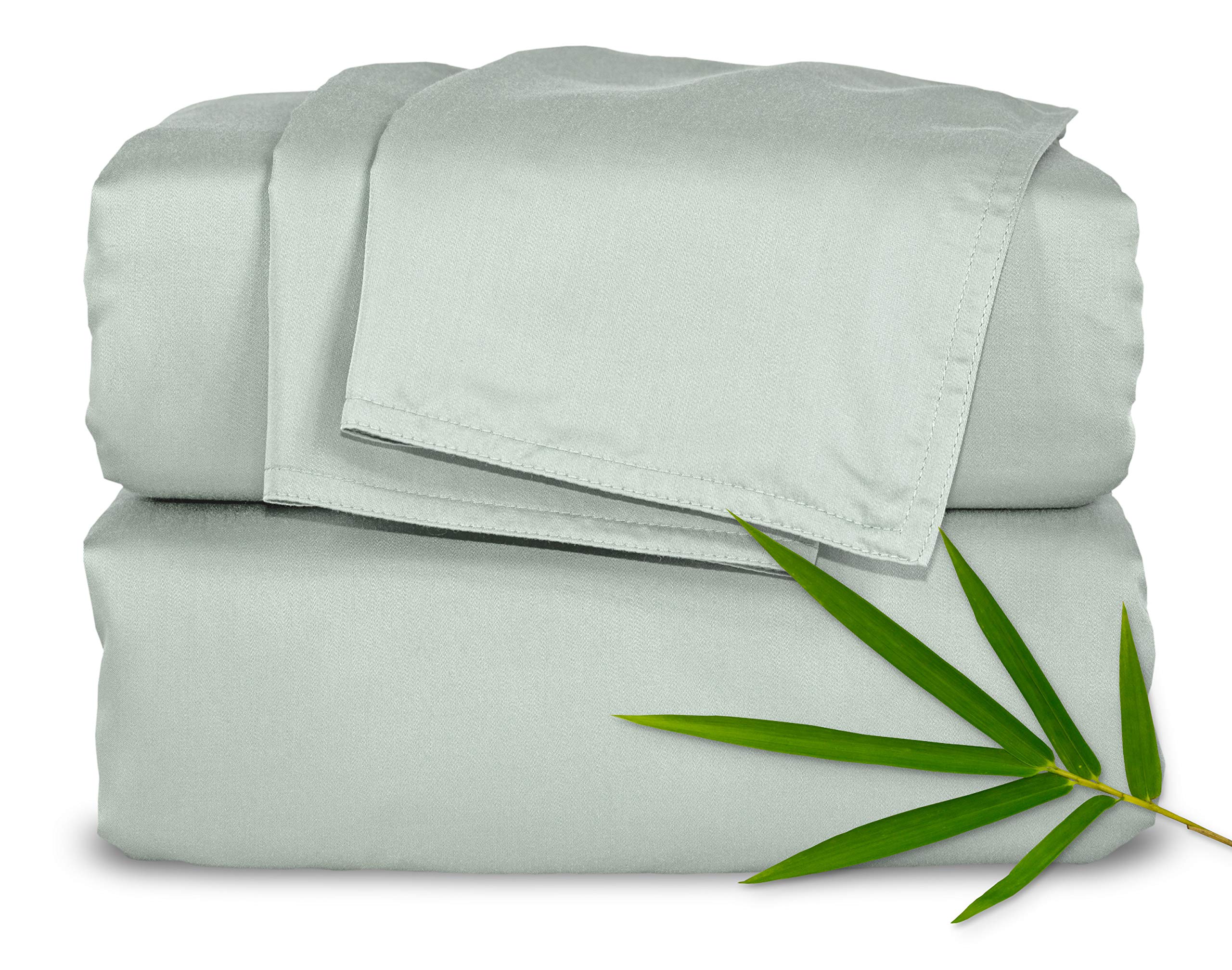 Pure Bamboo full set front view in Sea Glass showing smooth, cooling bedding