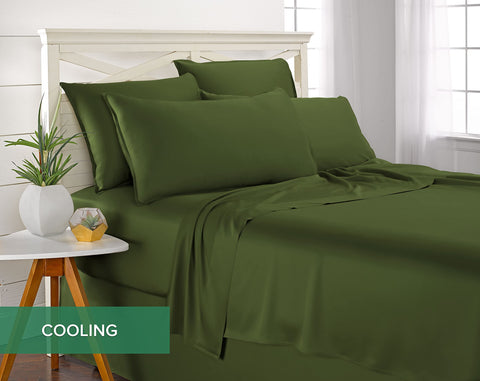Pure Bamboo fitted sheet on mattress showing snug fit up to 16-inch mattress benefit