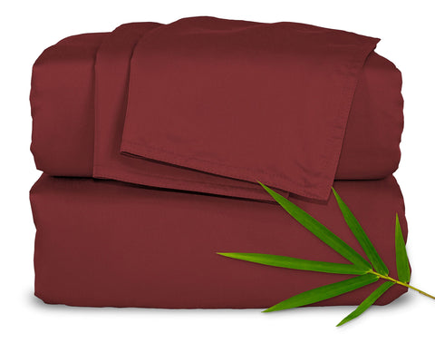 Pure Bamboo front packaging showing king set and merlot color, highlights quality