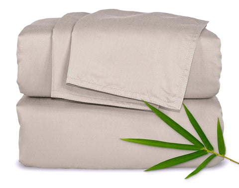 Pure Bamboo king sheet set front view in sand showing full set and benefit of smooth comfort