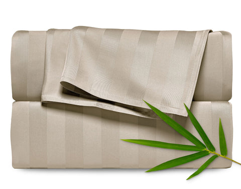 Pure Bamboo king sheets front packaging in jacquard sand showing set contents and quality