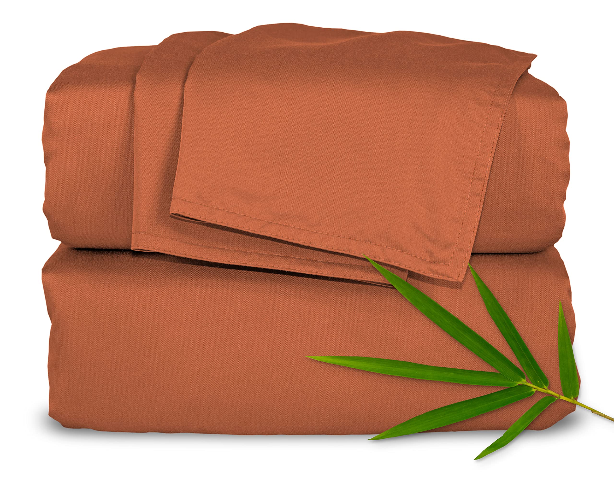 Pure Bamboo king sheets front packaging showing terracotta color and set contents