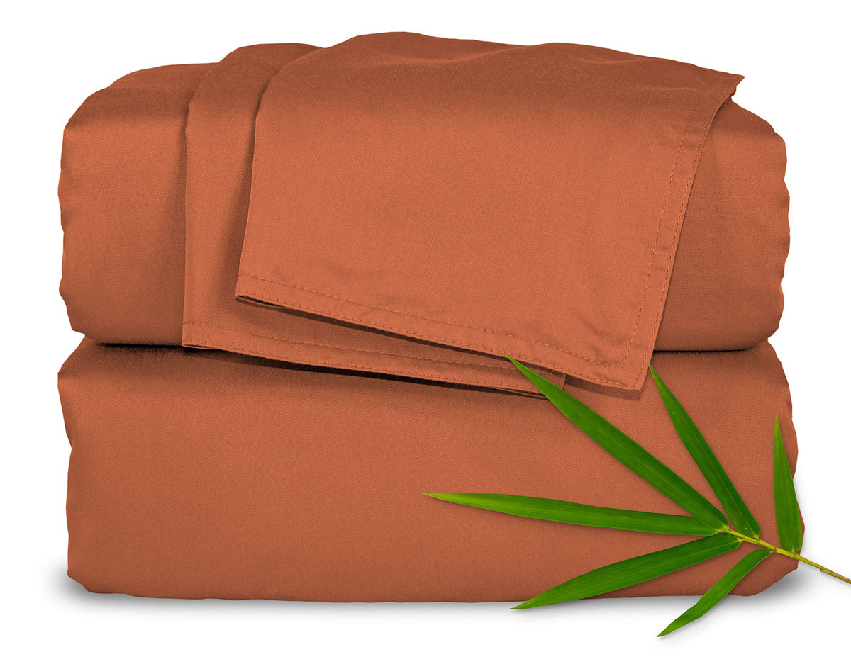 Pure Bamboo king sheets front packaging showing terracotta color and set contents