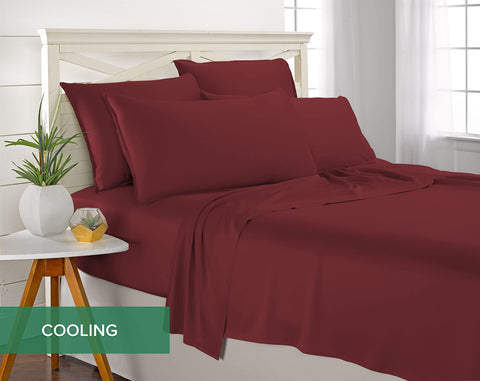 Pure Bamboo sheets draped on a king bed, shows cooling, smooth appearance