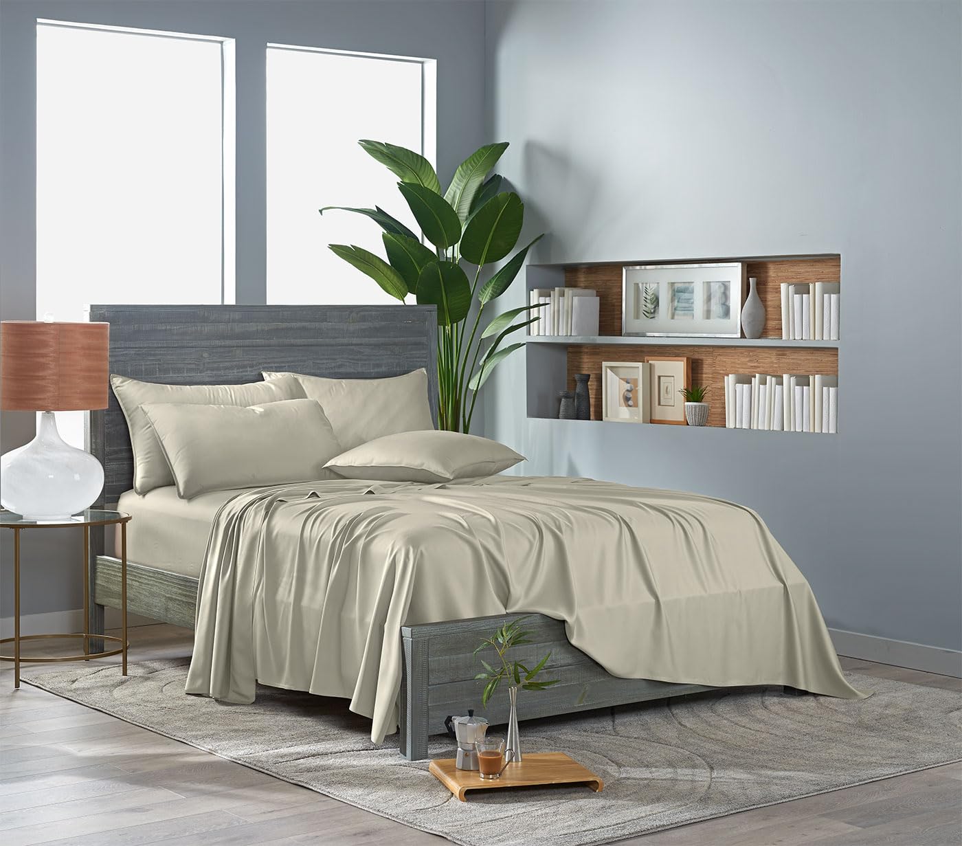 Pure Bamboo fitted sheet on mattress in bedroom scene demonstrating deep-pocket secure fit