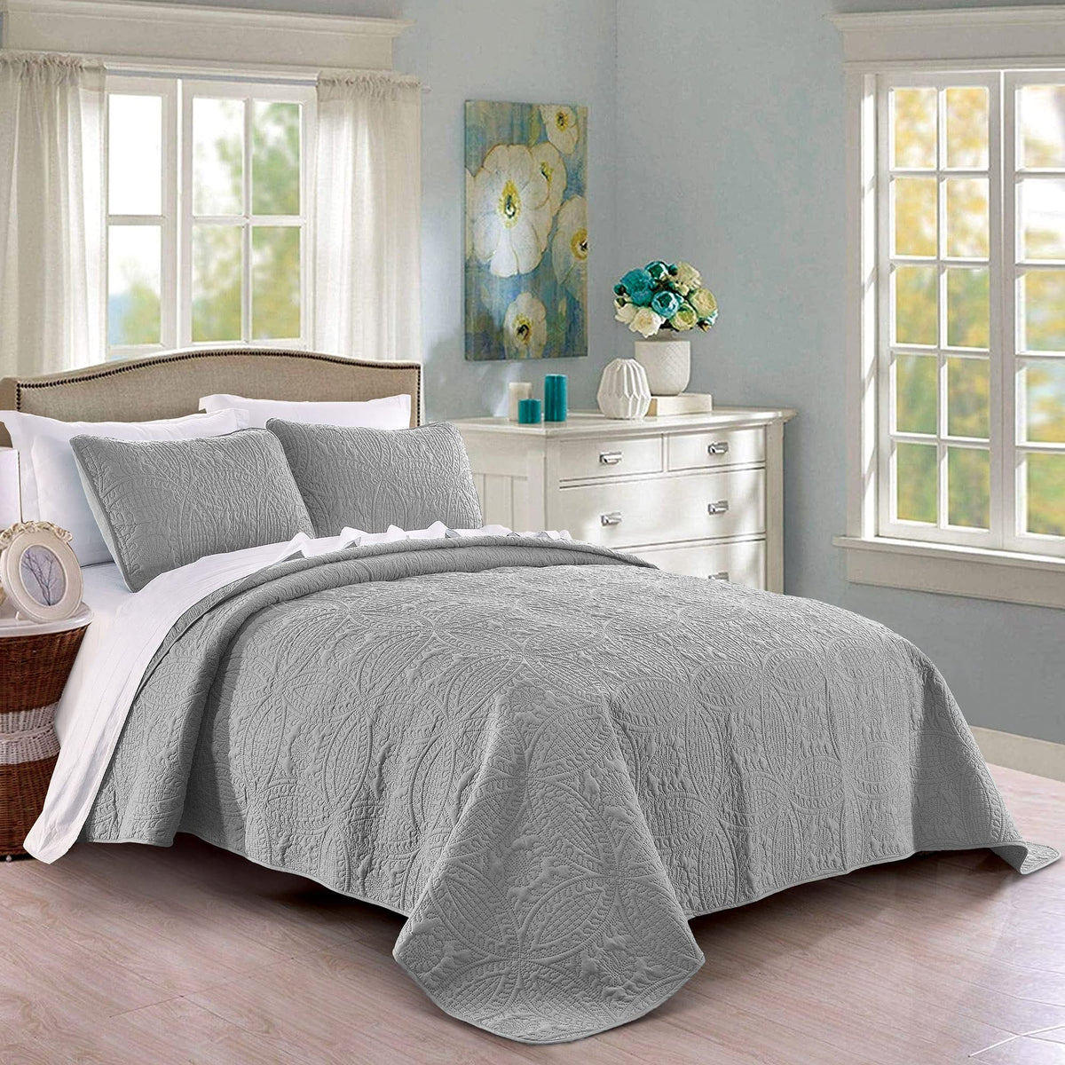 Pure Bedding quilt front view showing oversized drape and clean geometric pattern for polished bed