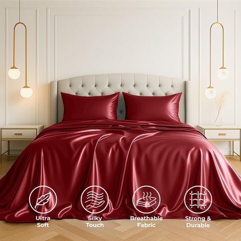Pure Bedding flat sheet fully spread on bed showing ample coverage and drape