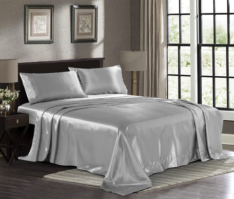 Pure Bedding satin queen front packaging showing color and set contents for easy identification