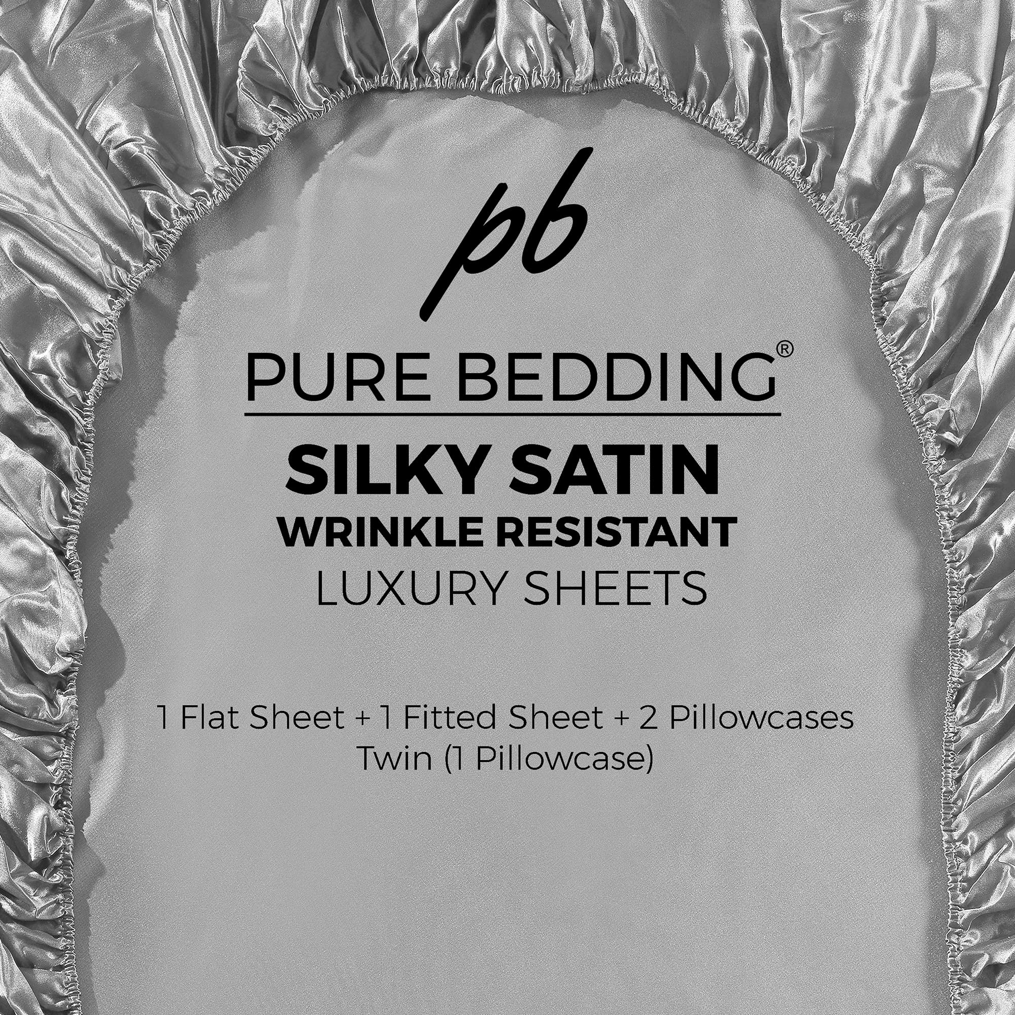 Pure Bedding fabric texture closeup highlighting satin sheen and silky, durable weave