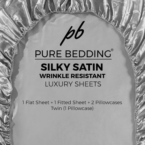 Pure Bedding fabric texture closeup highlighting satin sheen and silky, durable weave
